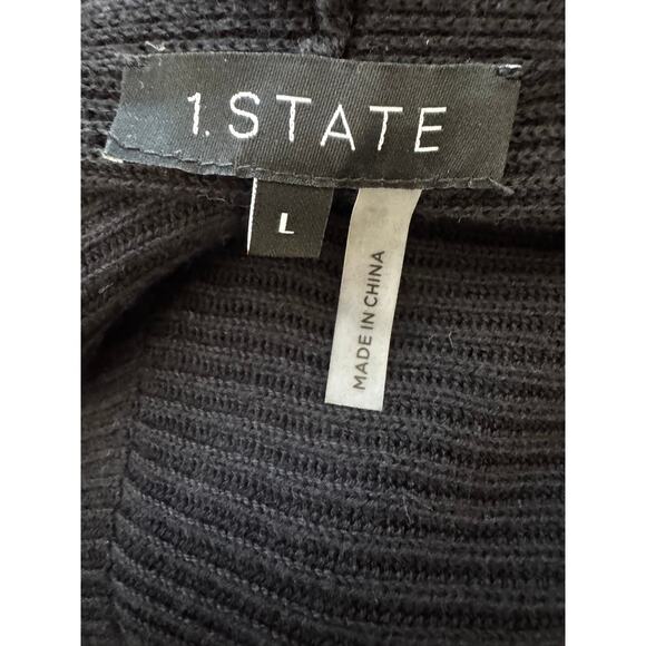 NWT 1.STATE REVOLVE Women's Black Ribbed V Neck Balloon Sleeve Sweater Size L - Picture 7 of 8